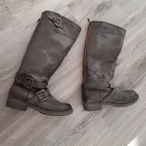 Madden Girl Dark Brown Leather Zipper Boots